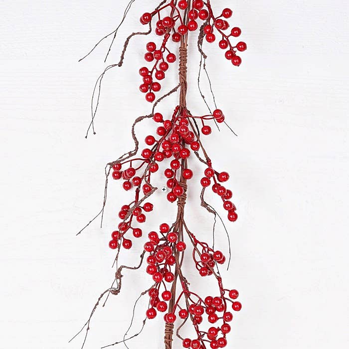 30811 - 4ft Garland - Red Ash Berries with wispy twigs - HER Home Design Boutique